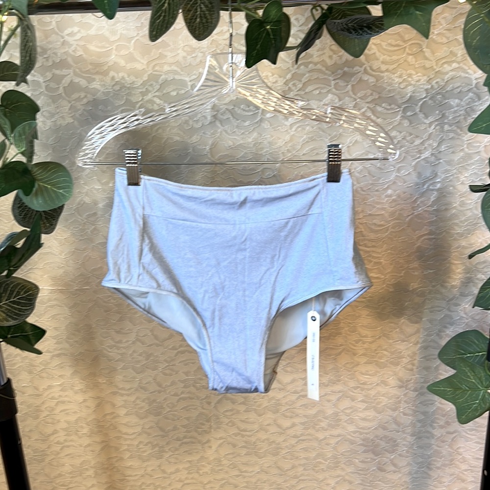 Jonathan Simkhai Pinstripe High Waisted Bikini Bottom, Blue, Women’s Size M